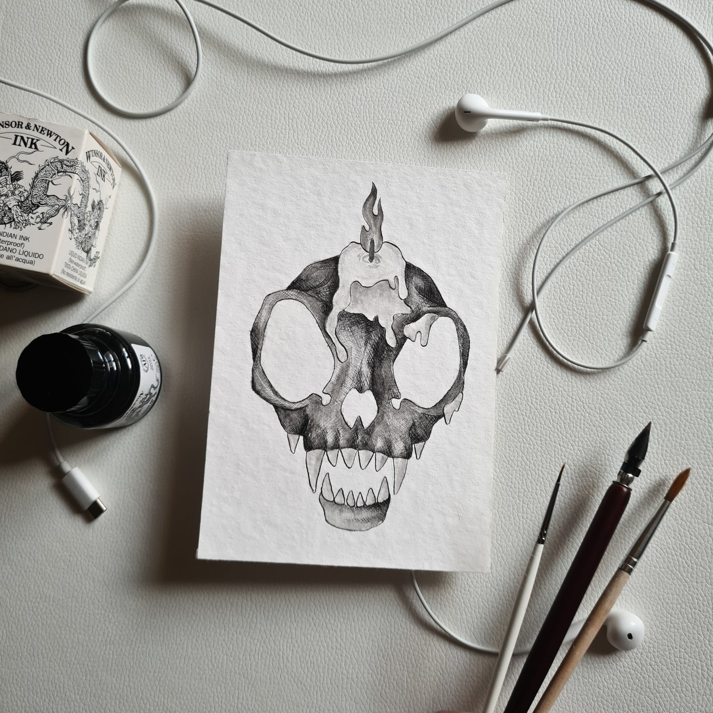 Original Ink Zeichnungen - Wachsgekrönter Schädel