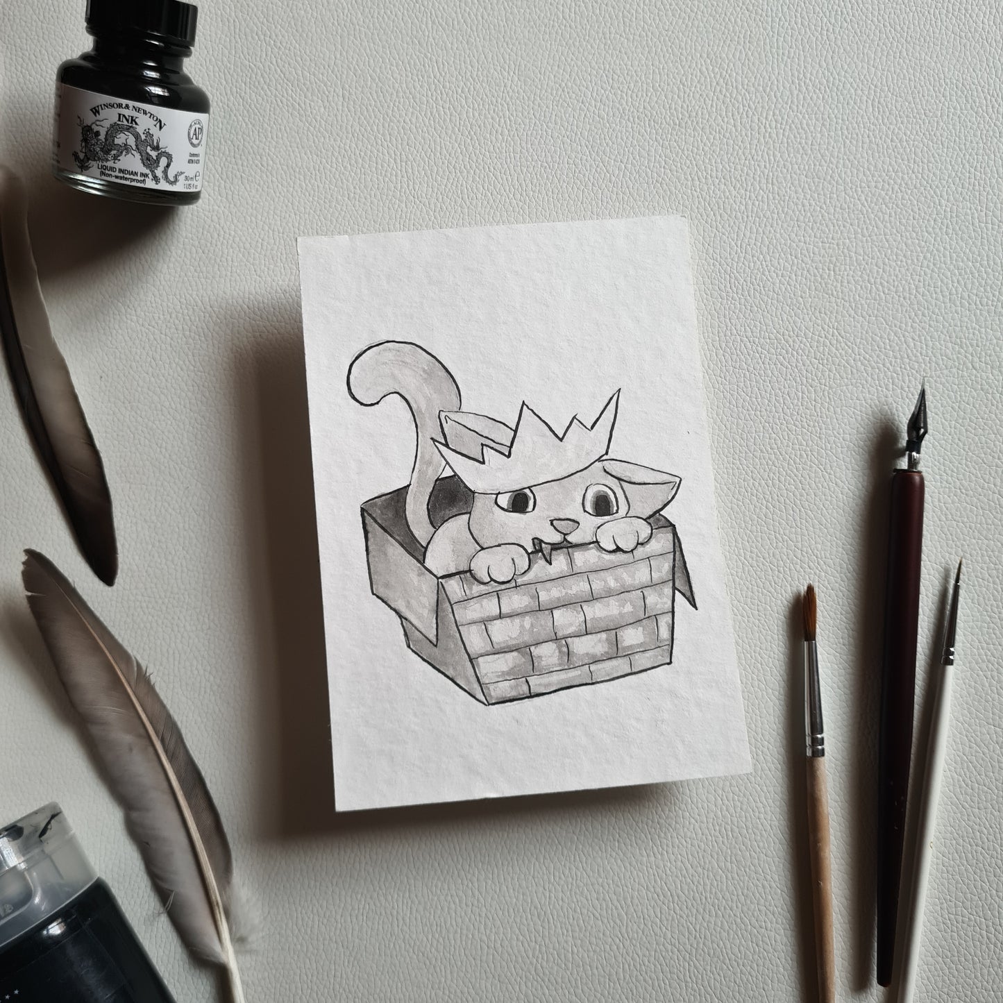 Original Ink Zeichnungen - Crowned Kitty