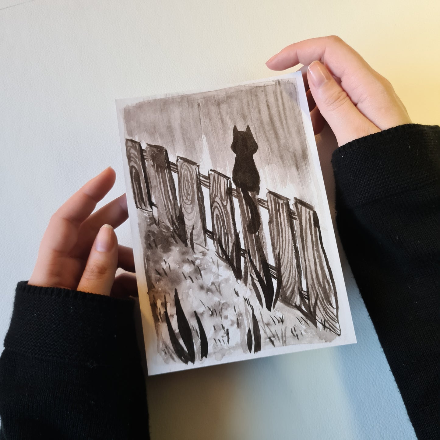 Kunstdruck - Katze auf einem Zaun