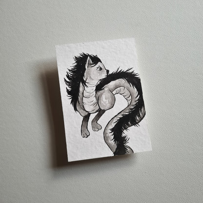 Original Ink Zeichnungen - Das mystische KatzendrachenWesen
