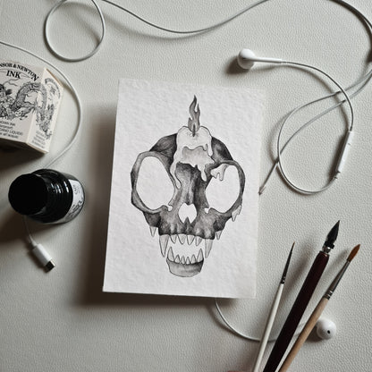 Original Ink Zeichnungen - Wachsgekrönter Schädel