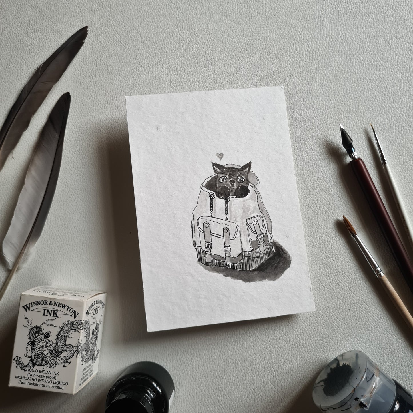 Original Ink Zeichnungen -  Backpackkitten