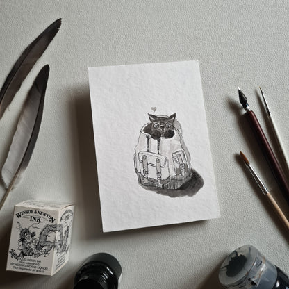 Original Ink Zeichnungen -  Backpackkitten