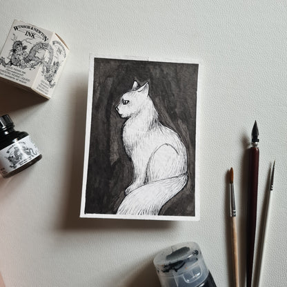 Original Ink Zeichnungen - Weise Katze