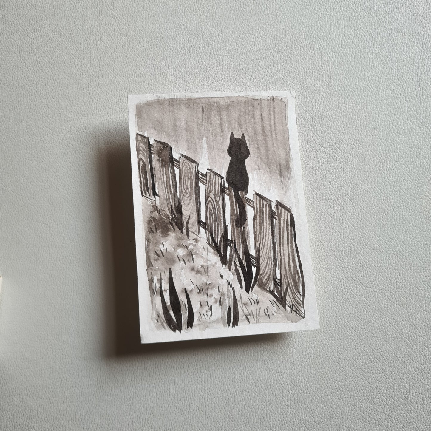 Original Ink Zeichnungen - Katze auf einem Zaun