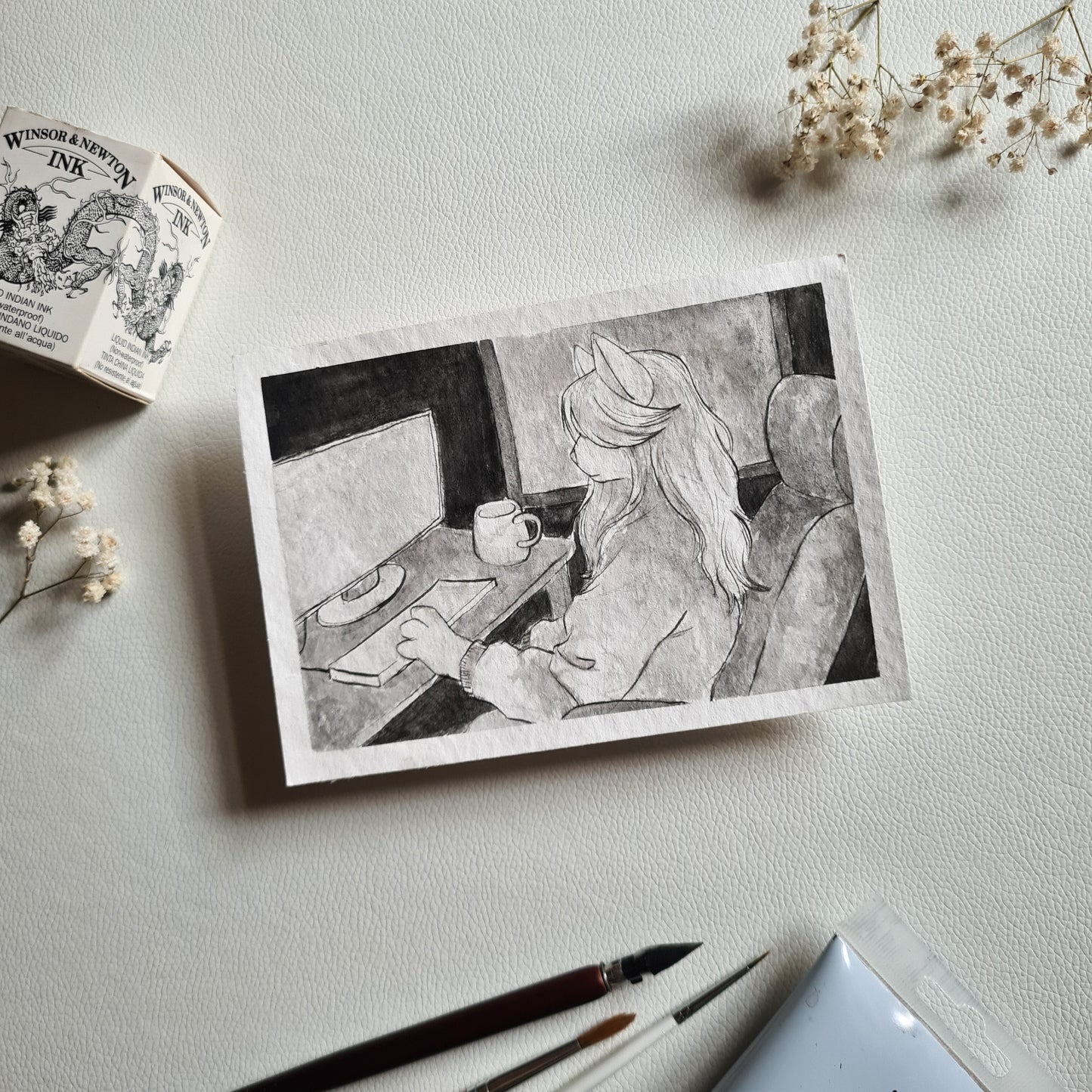 Original Ink Zeichnungen - Arbeit am PC