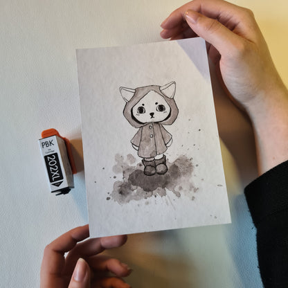 Kunstdruck - Katze im Regenmantel